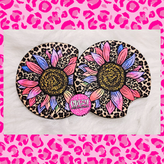 COLORFUL SUNFLOWER LEOPARD CAR COASTER