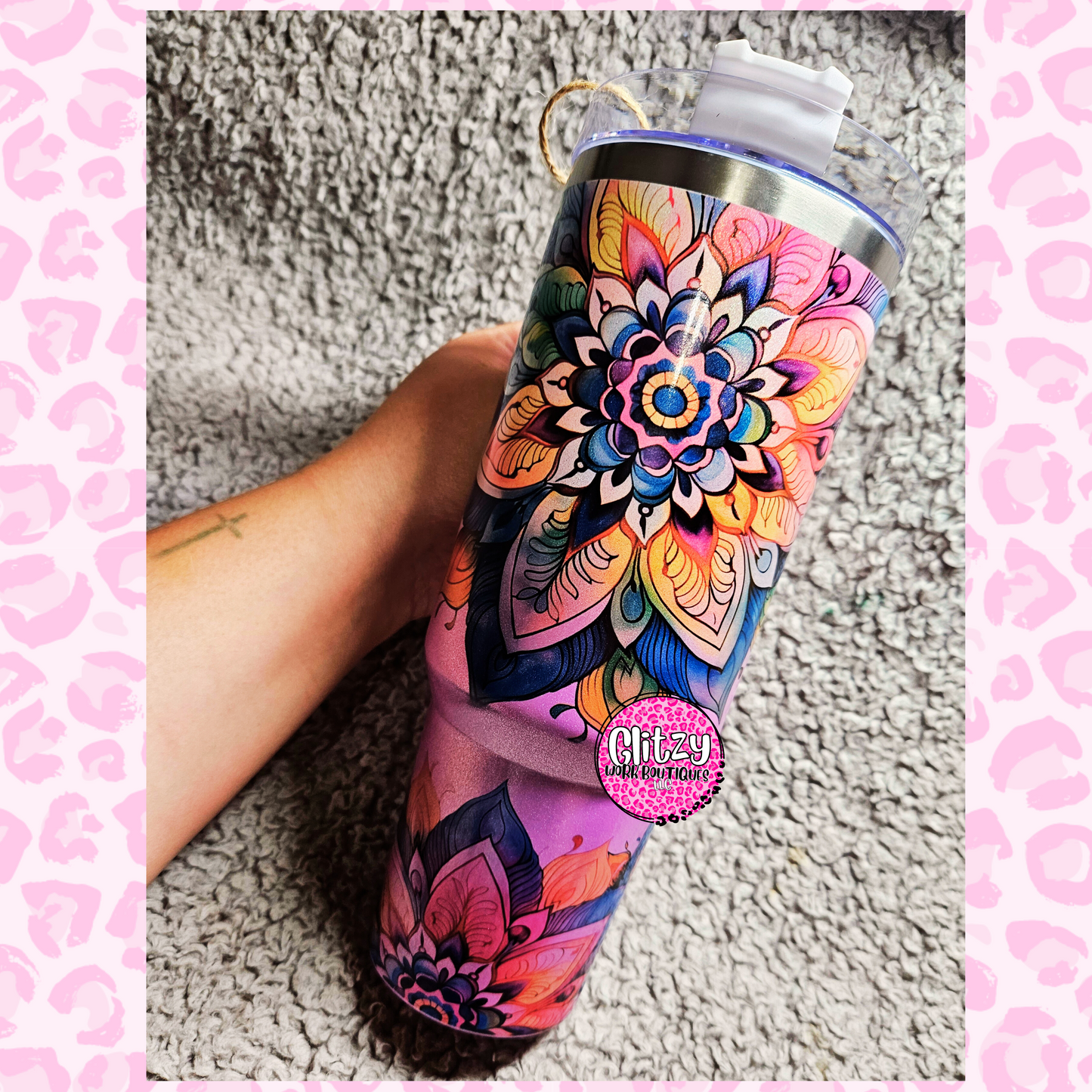 COLORFUL MANDALA HOLOGRAPHIC OMBRE DUPE 40OZ TUMBLER