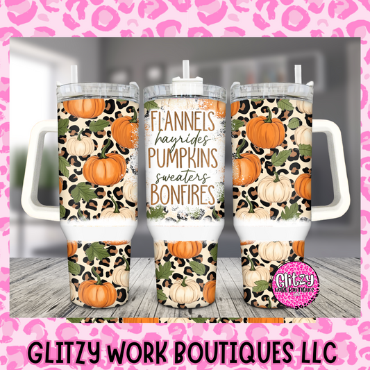 FLANNEL HAYRIDES PUMPKINS SWEATERS BONFIRES 40oz TUMBLER