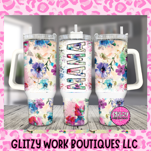 MAMA FLORAL WATERCOLOR 40oz TUMBLER