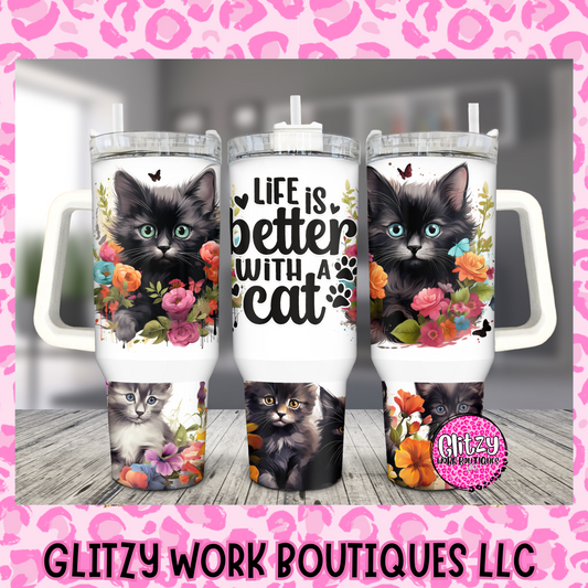 LIFE IS BETTER WITH A CAT PASTEL 40oz TUMBLER