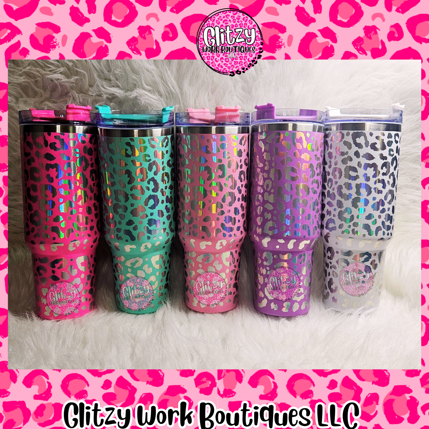 40oz HOLOGRAPHIC LEOPARD DUPE TUMBLER