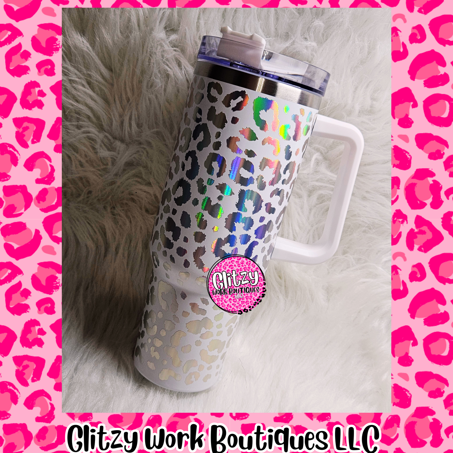 40oz HOLOGRAPHIC LEOPARD DUPE TUMBLER