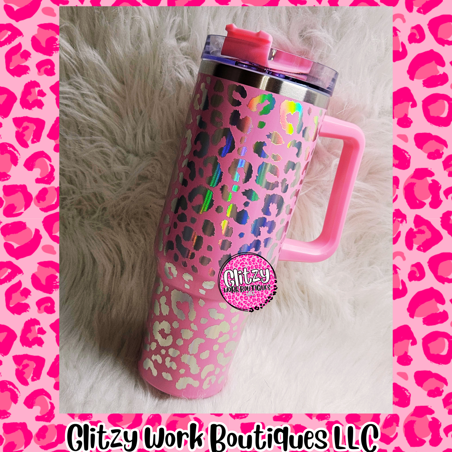 40oz HOLOGRAPHIC LEOPARD DUPE TUMBLER