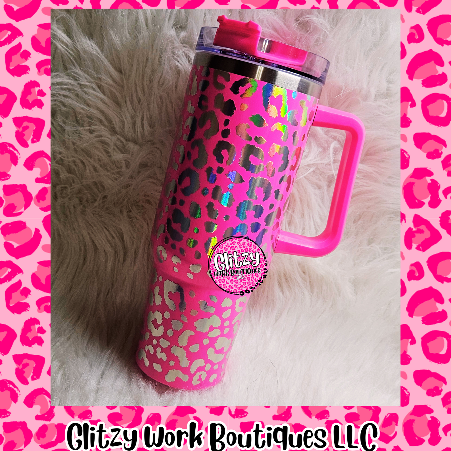 40oz HOLOGRAPHIC LEOPARD DUPE TUMBLER