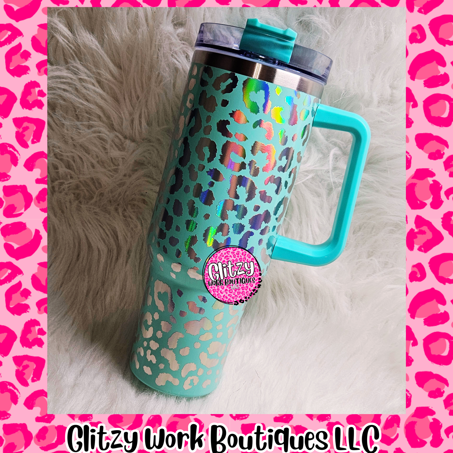 40oz HOLOGRAPHIC LEOPARD DUPE TUMBLER