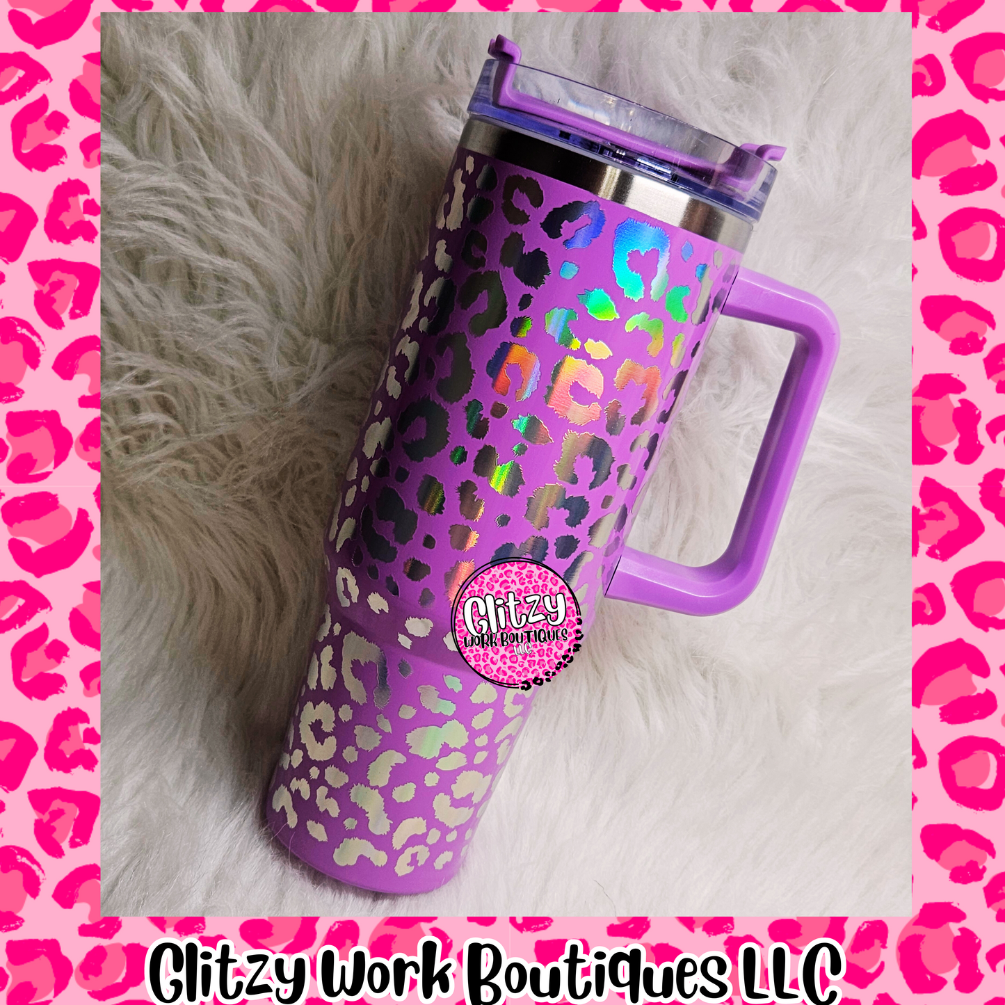 40oz HOLOGRAPHIC LEOPARD DUPE TUMBLER