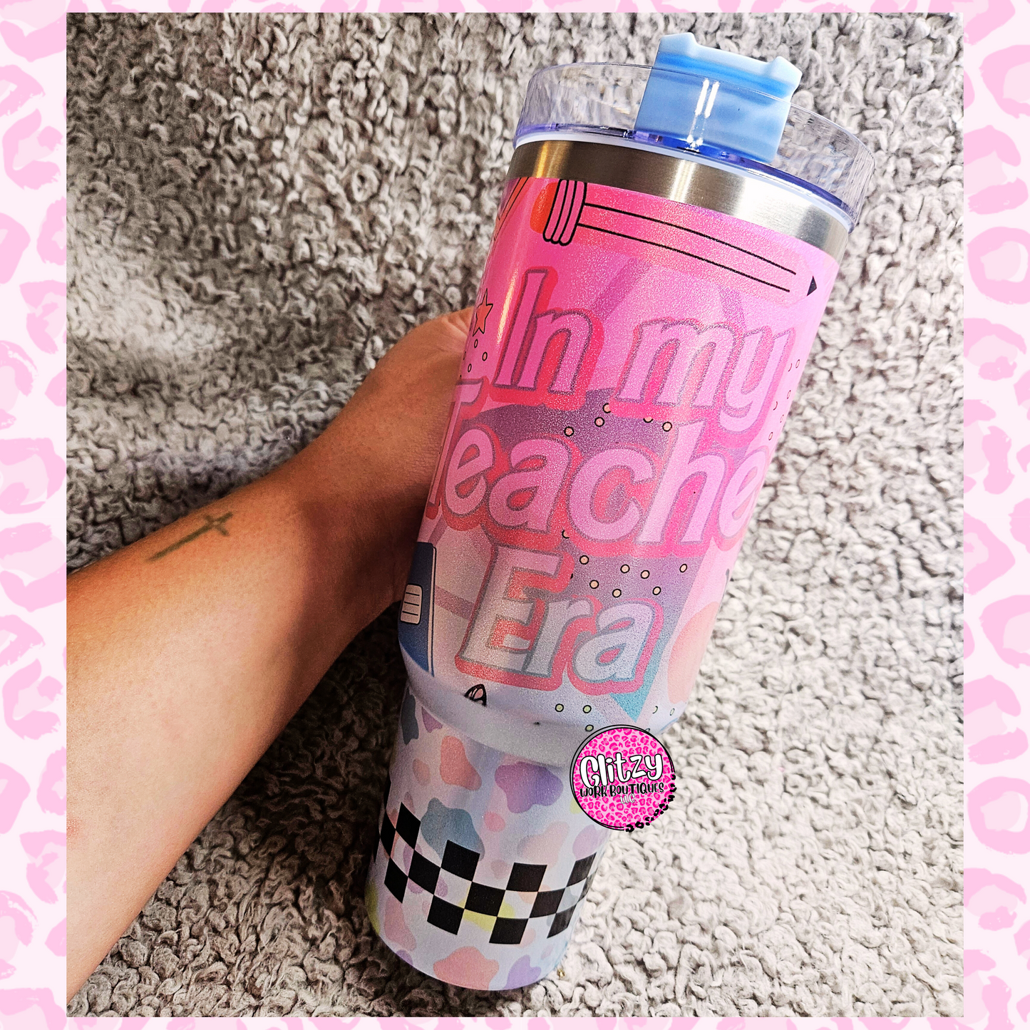 IN MY TEACHER ERA HOLOGRAPHIC OMBRE DUPE 40OZ TUMBLER