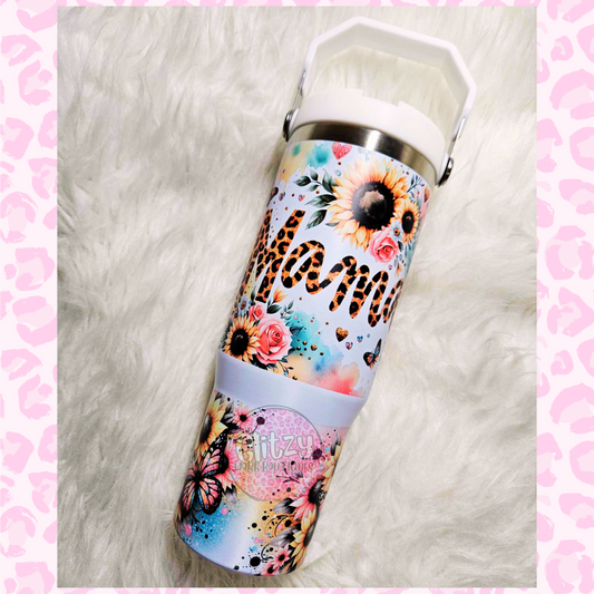 MAMA LEOPARD FLORAL 30oz FLIP TOP TUMBLER