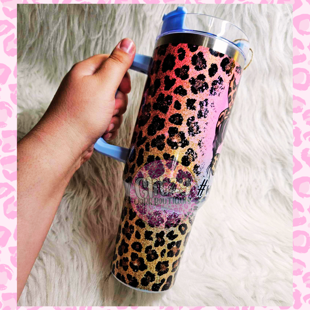 MOM LIFE OF BOTH LEOPARD CHEETAH HOLOGRAPHIC OMBRE DUPE 40OZ TUMBLER