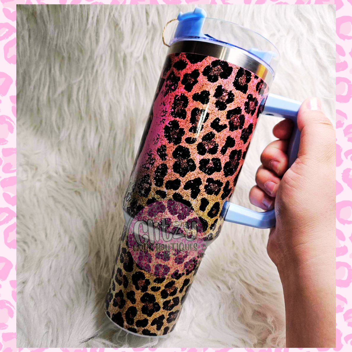 MOM LIFE OF BOTH LEOPARD CHEETAH HOLOGRAPHIC OMBRE DUPE 40OZ TUMBLER