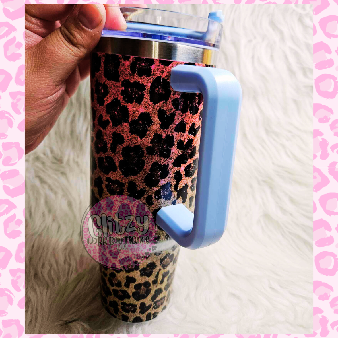 MOM LIFE OF BOTH LEOPARD CHEETAH HOLOGRAPHIC OMBRE DUPE 40OZ TUMBLER