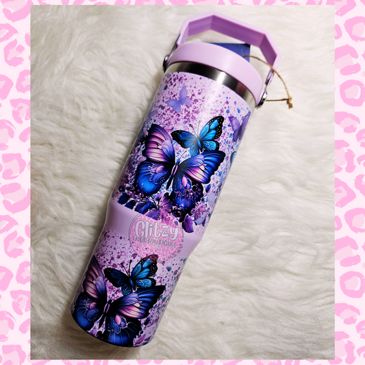 PURPLE BUTTERFLY 30oz FLIP TOP TUMBLER