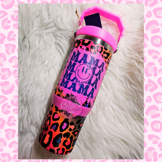 MAMA COLORFUL LEOPARD 30oz FLIP TOP TUMBLER