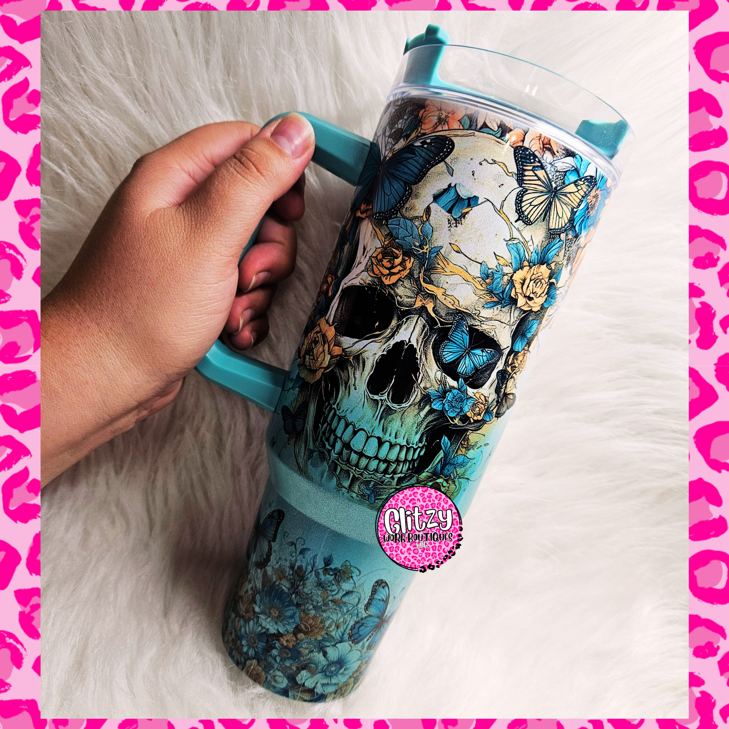 FLORAL SKULL HOLOGRAPHIC OMBRE DUPE 40OZ TUMBLER