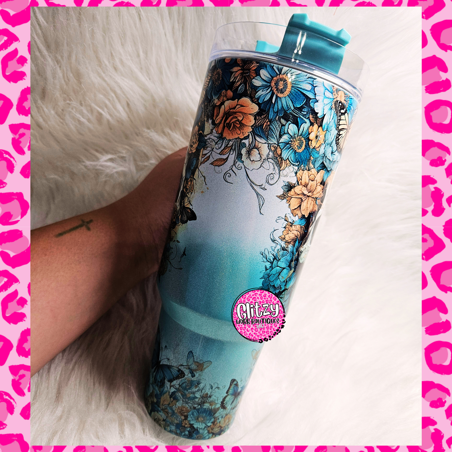 FLORAL SKULL HOLOGRAPHIC OMBRE DUPE 40OZ TUMBLER