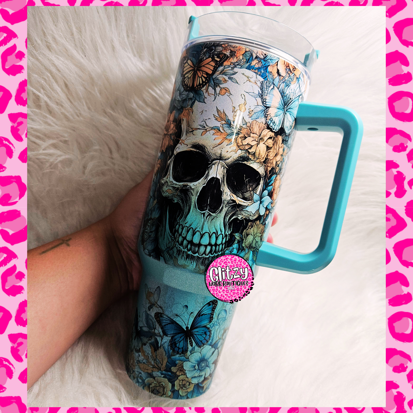 FLORAL SKULL HOLOGRAPHIC OMBRE DUPE 40OZ TUMBLER