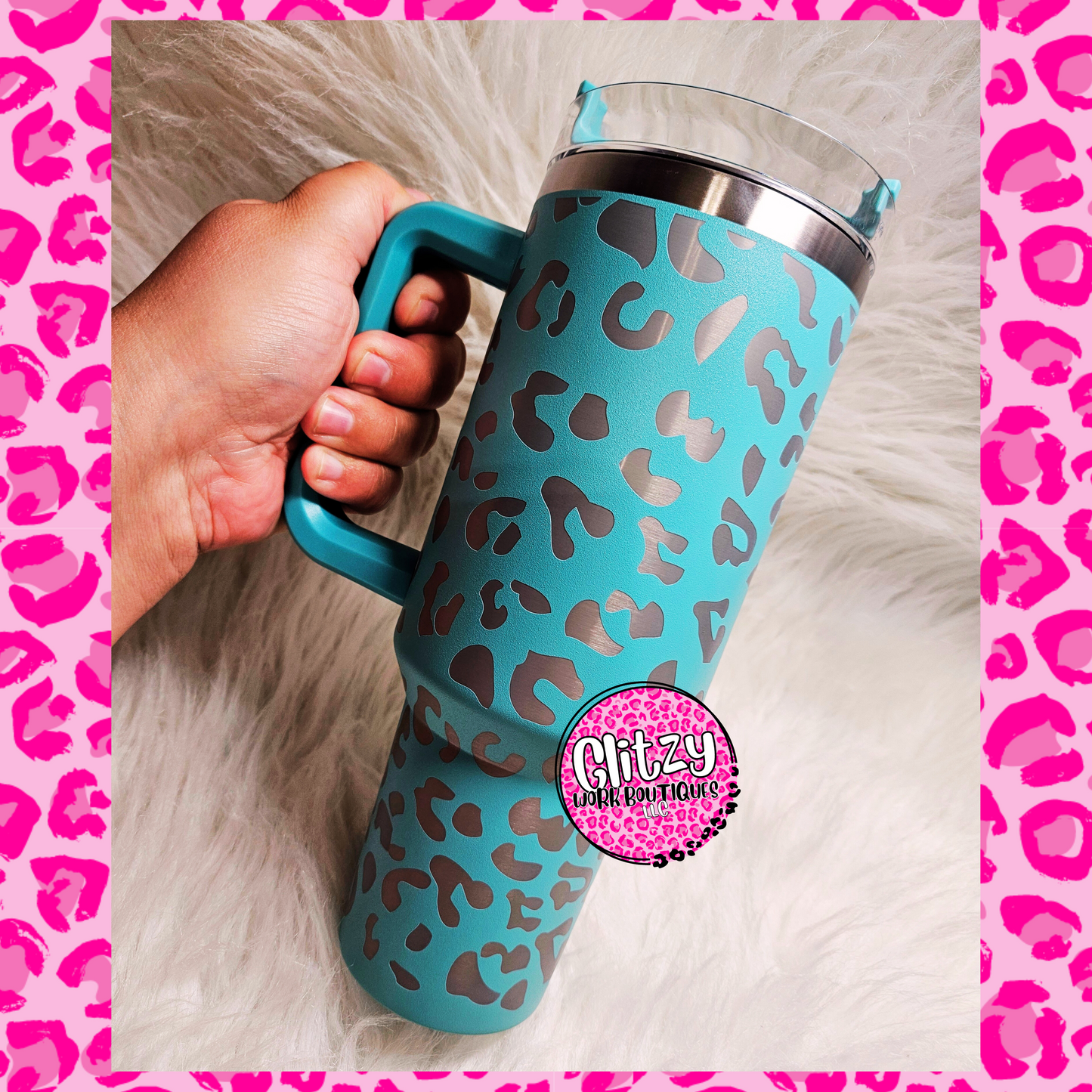 40oz Stanley Dupe, Holographic Leopard Tumbler