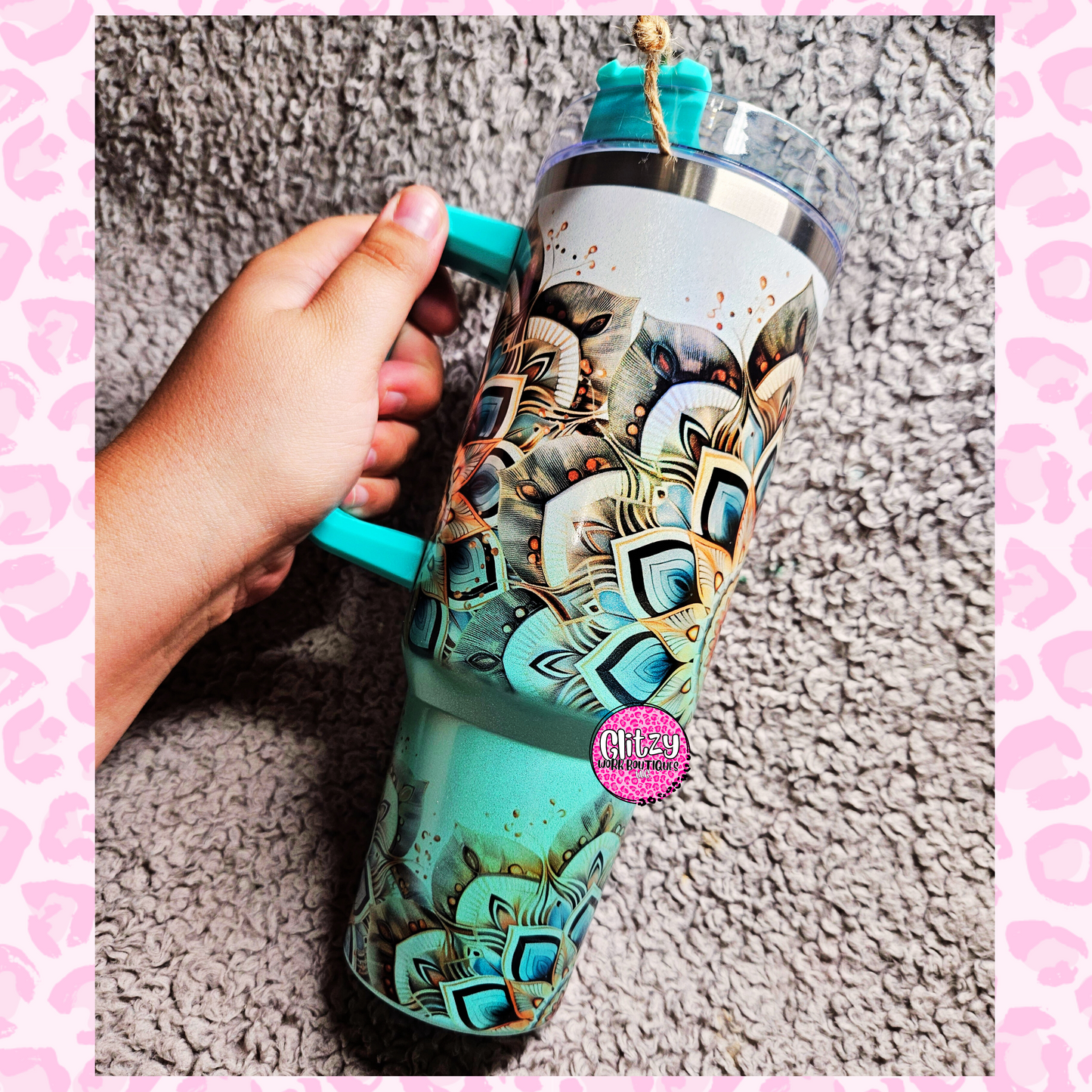 TEAL MANDALA HOLOGRAPHIC OMBRE DUPE 40OZ TUMBLER