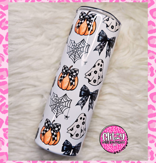 COQUETTE BOWS & PLAID PUMPKINS TUMBLER