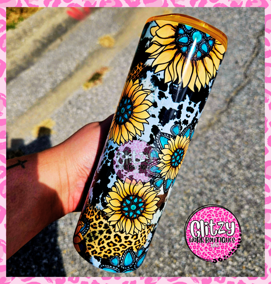 SUNFLOWER TEAL GEMSTONE TUMBLER