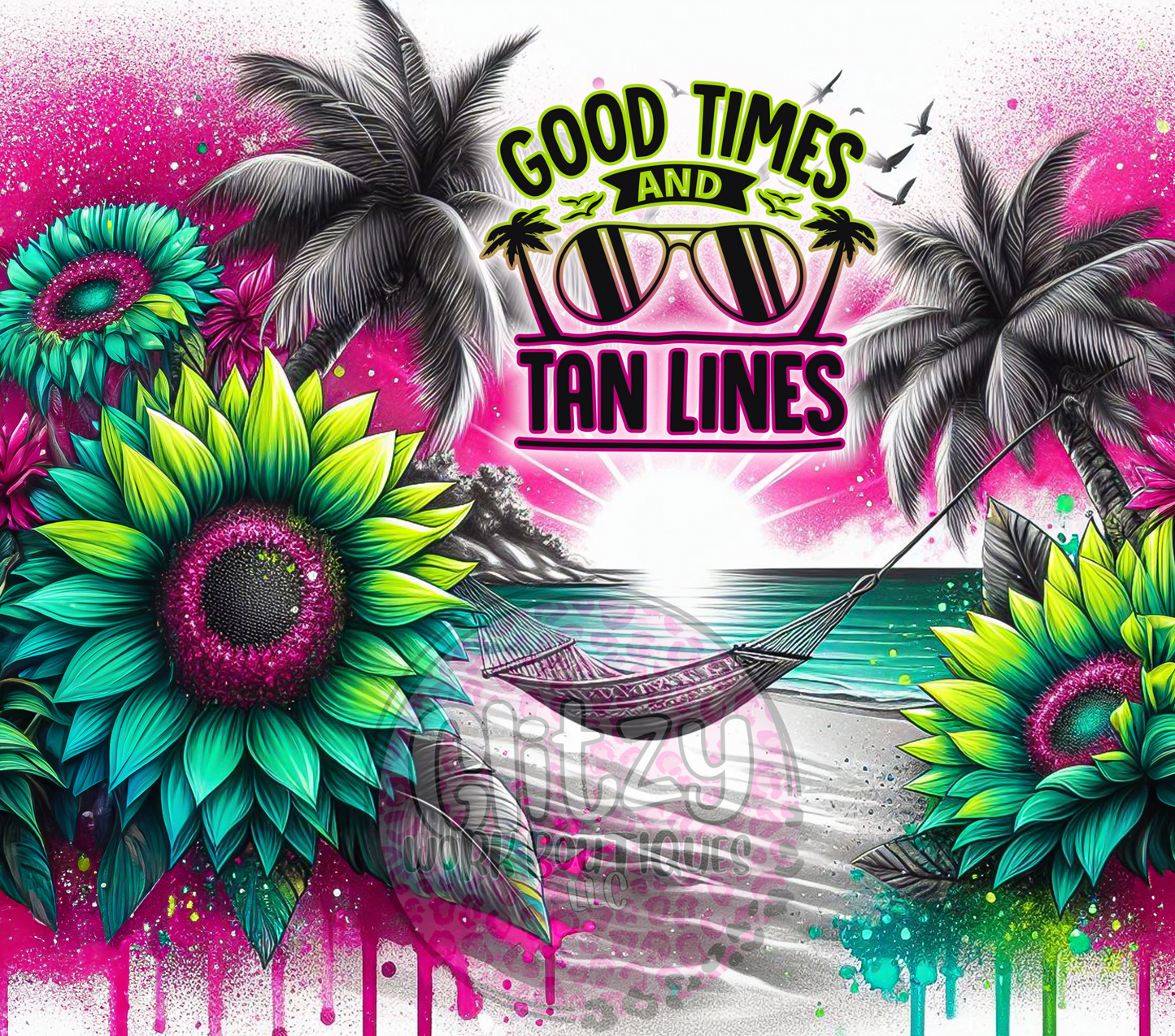 GOOD TIMES AND TAN LINES SUBLIMATION TUMBLER TRANSFER