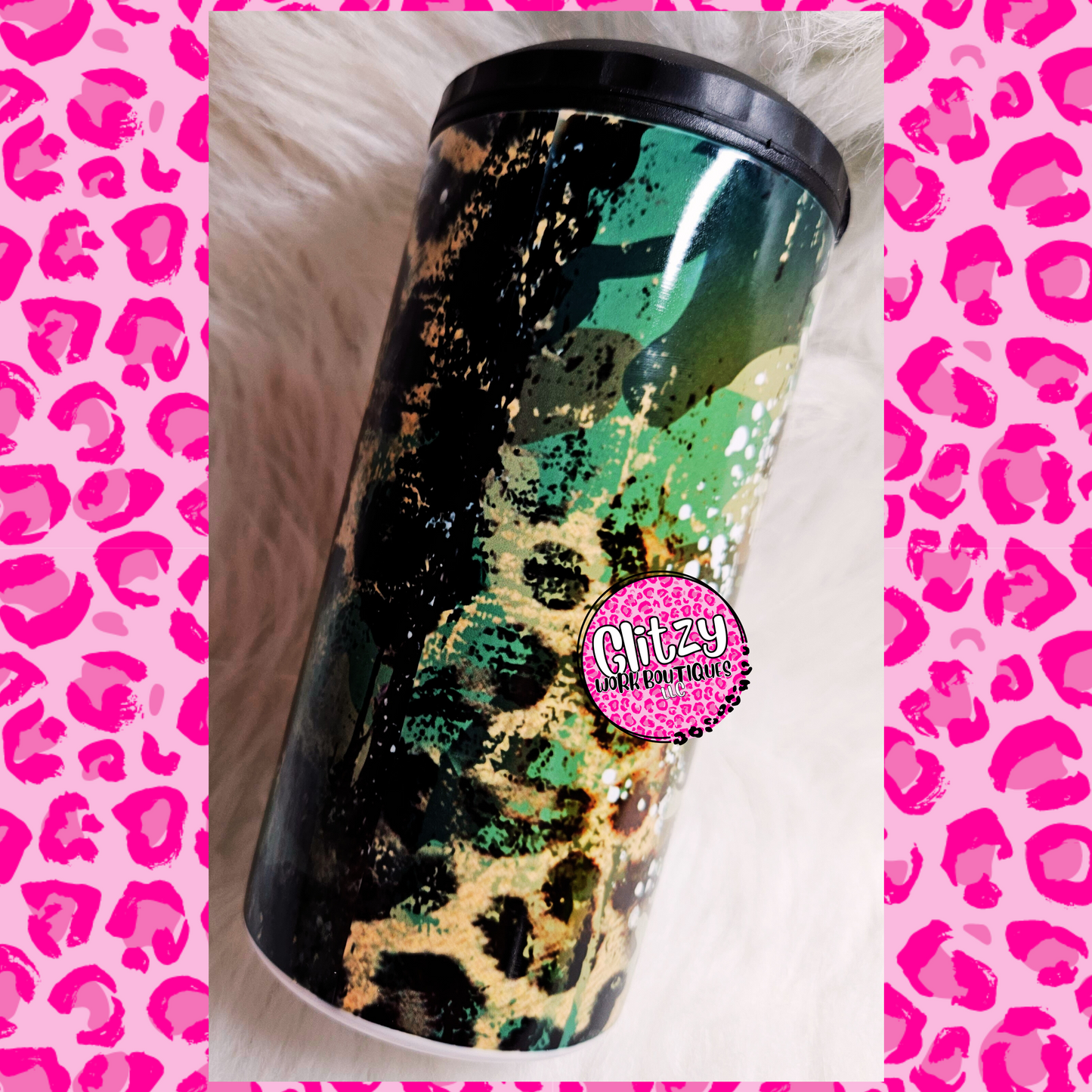 BOY MAMA FROM SON UP TO SON DOWN CAMO LEOPARD 16OZ CAN COOLER