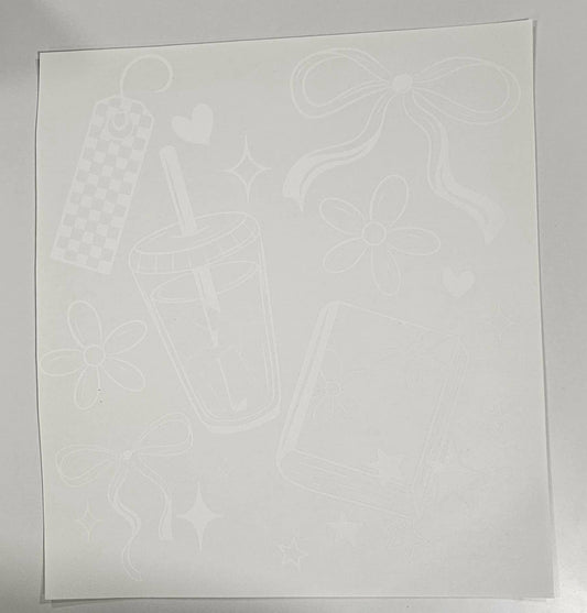 BOOKS & ICED COFFEE GIRLY COQUETTE BOW (WHITE PRINT)