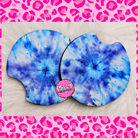 BLUE & PURPLE TIE DYED CAR COASTER