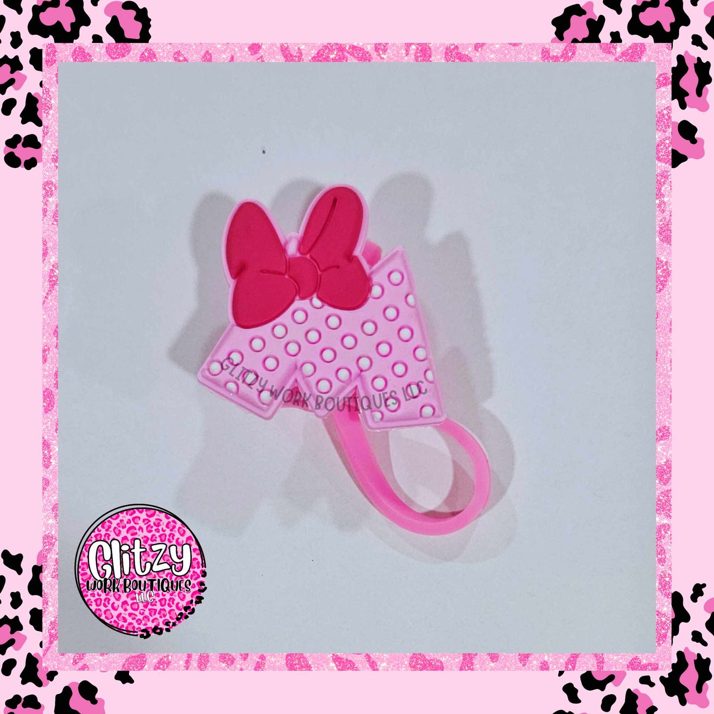 "M" MINNIE MOUSE PINK BOW STRAW TOPPER