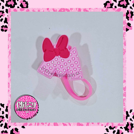 "M" MINNIE MOUSE PINK BOW STRAW TOPPER