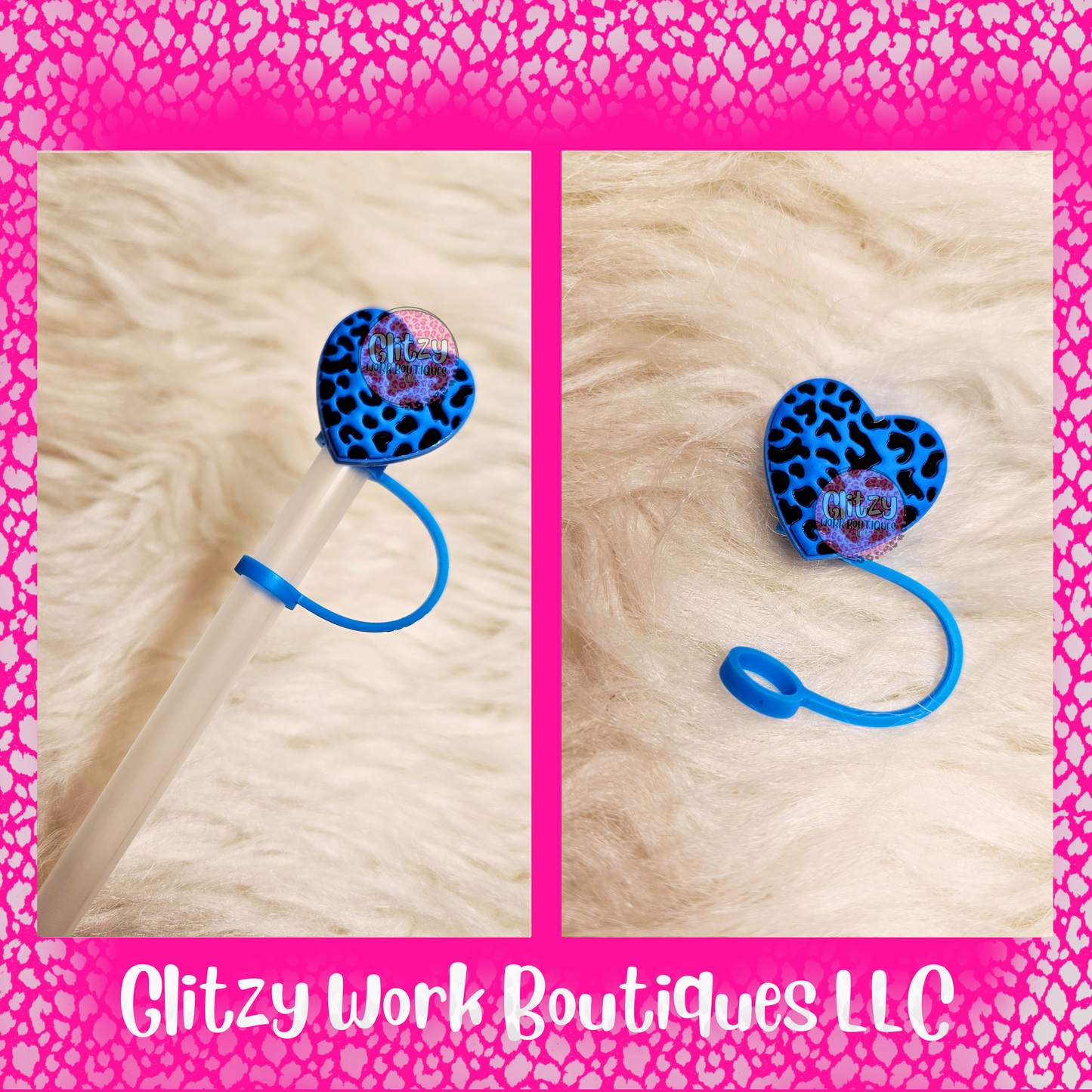 LEOPARD HEART STRAW TOPPERS