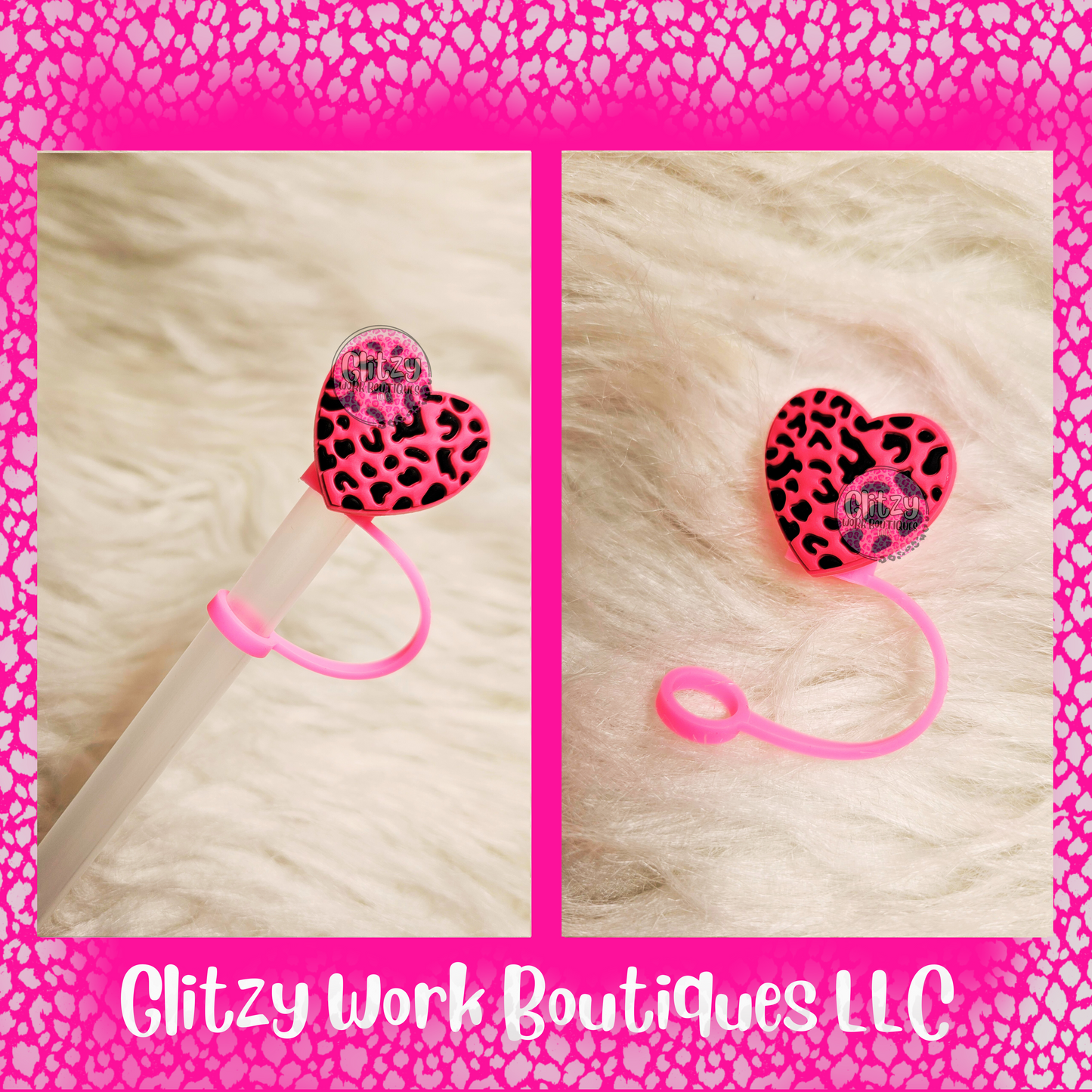 LEOPARD HEART STRAW TOPPERS