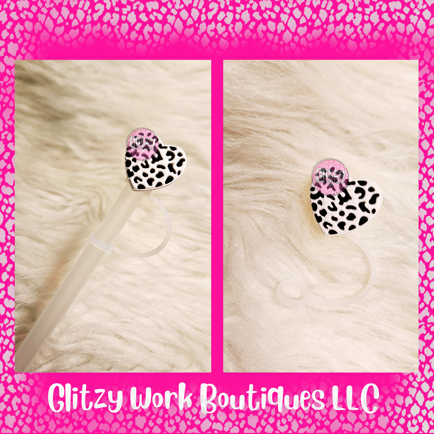 LEOPARD HEART STRAW TOPPERS