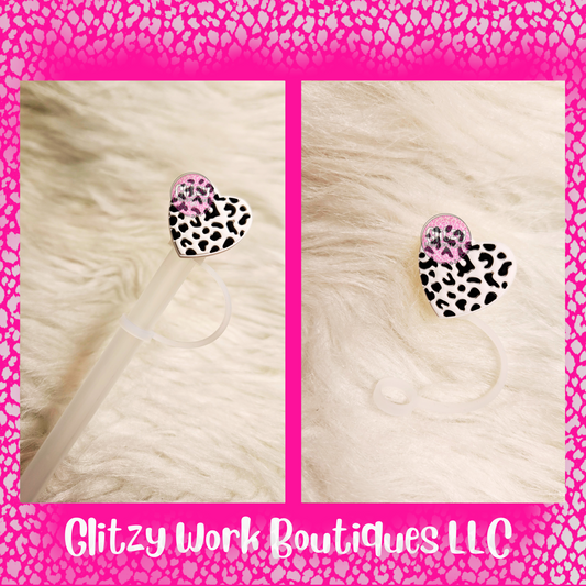 LEOPARD HEART STRAW TOPPERS