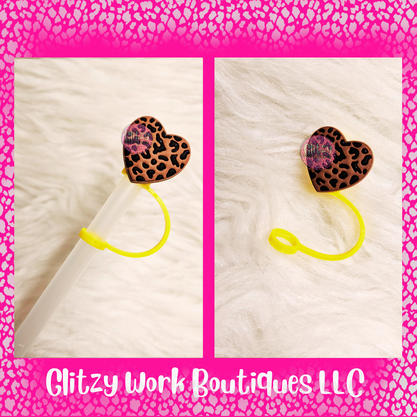 LEOPARD HEART STRAW TOPPERS