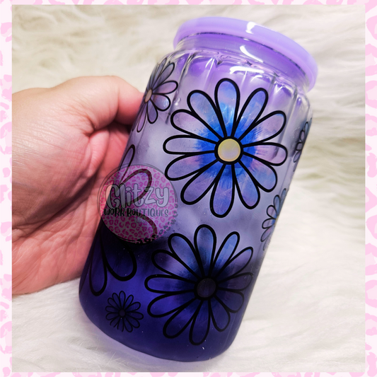 PURPLE & BLUE DAISY FLOWER 16OZ LIBBEY GLASS