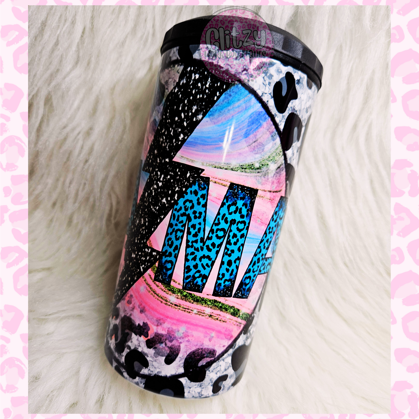 MAMA LIGHTNING BOLT BLACK LEOPARD 16OZ CAN COOLER