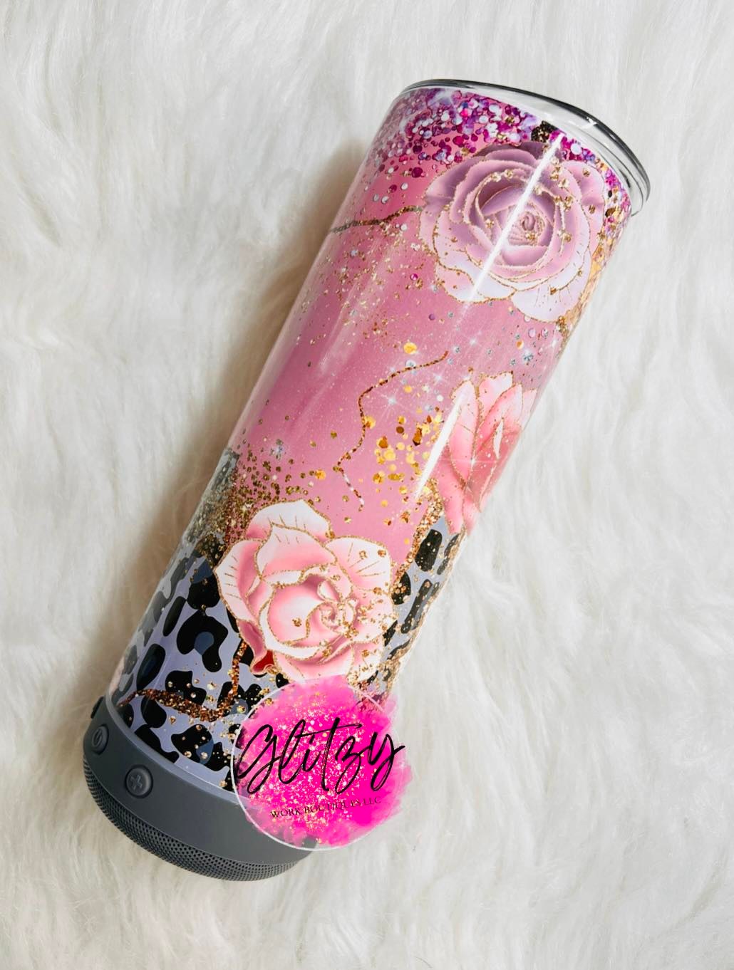 Pink Rose Geode Leopard Print 20oz Bluetooth Speaker Tumbler