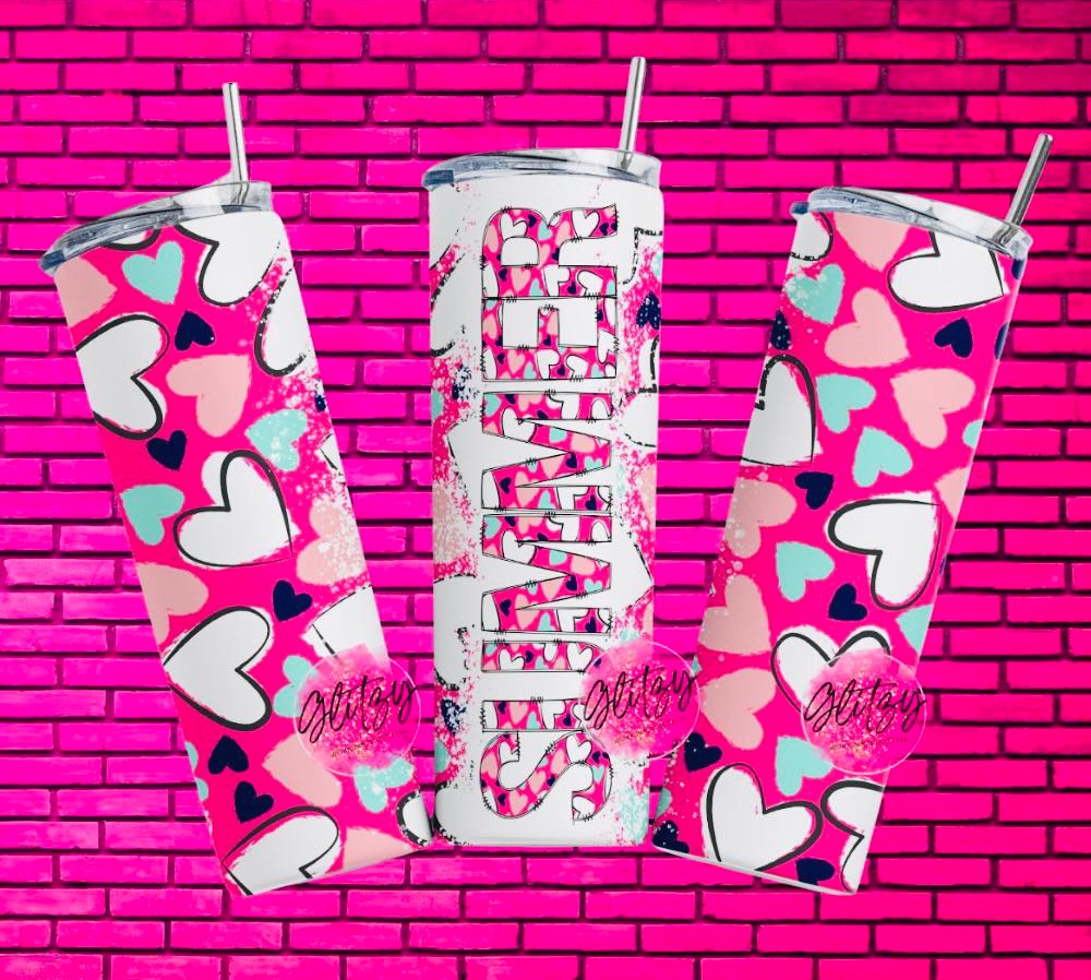 VALENTINE HEARTS PERSONALIZATION DOODLE TUMBLER