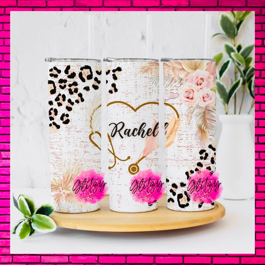 STETHOSCOPE FLORAL LEOPARD TUMBLER