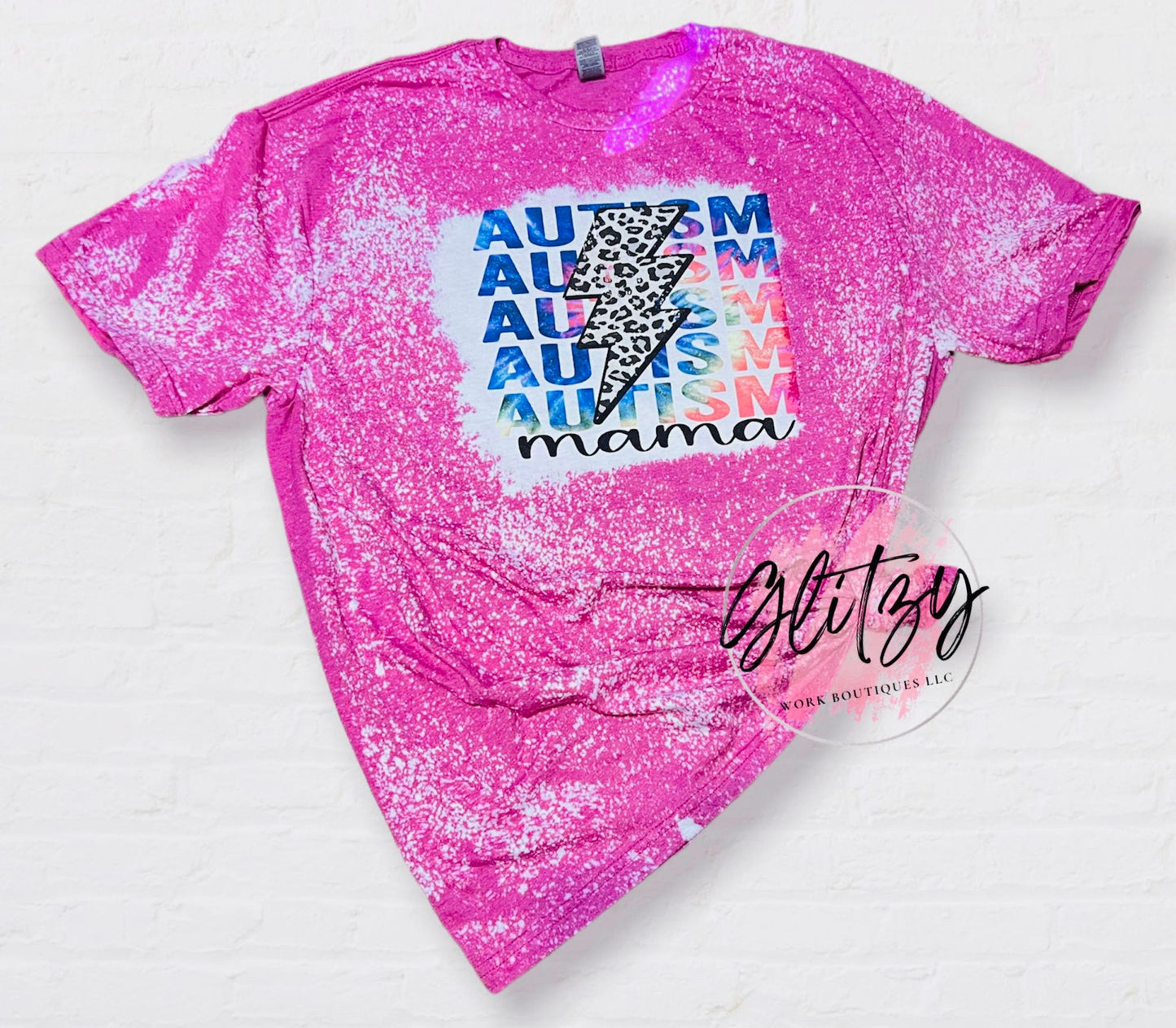 RETRO AUTISM Mama Leopard Lightning Bolt Bleached Tee