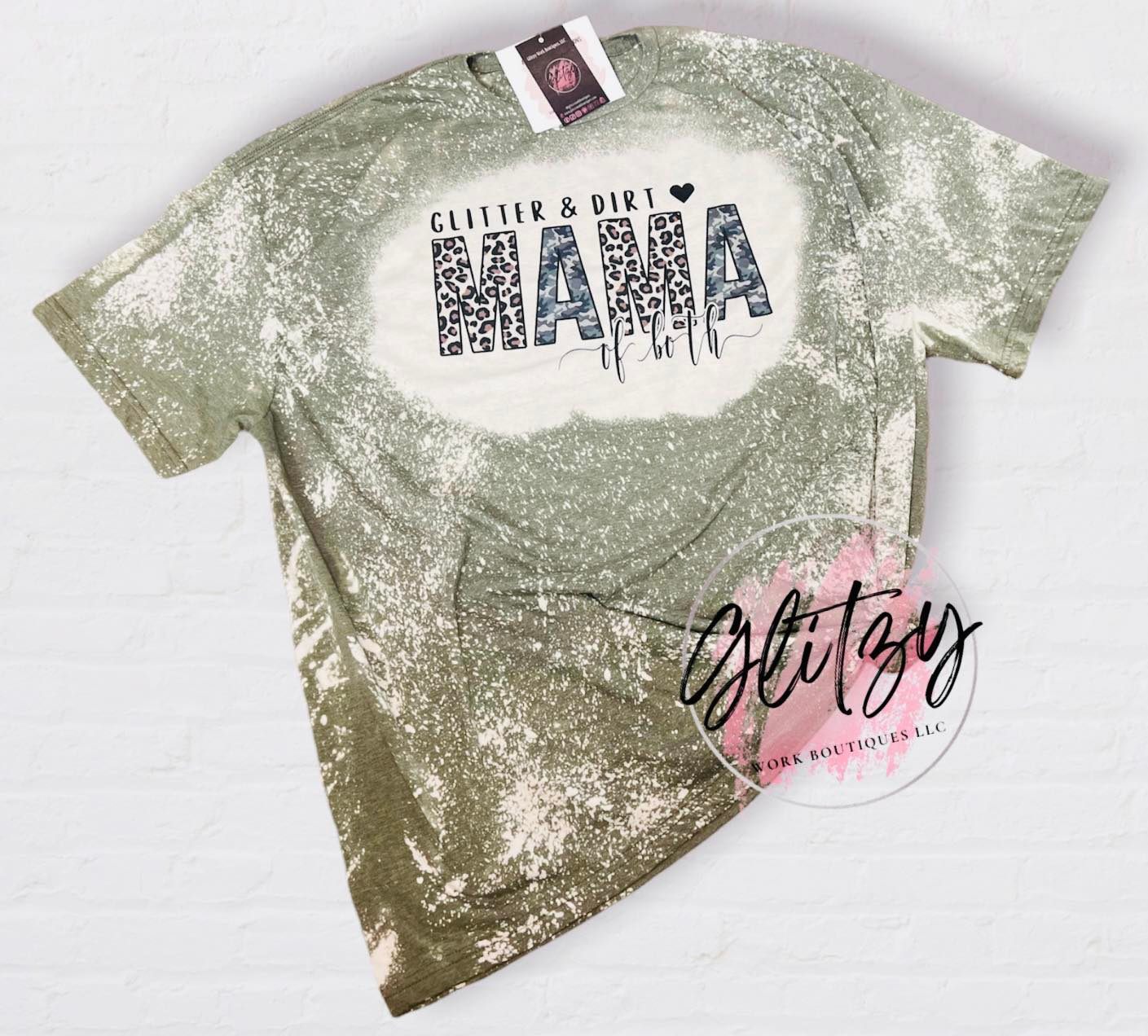 GLITTER & DIRT MAMA OF BOTH Bleached Tee