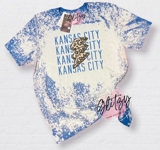 KANSAS CITY Leopard Lightning Bolt Bleached Tee