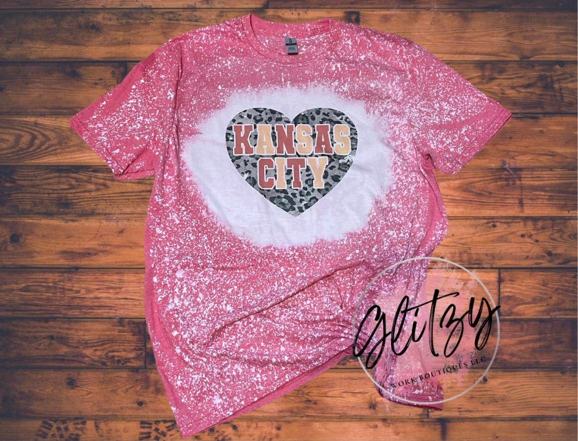 Kansas City Leopard Heart Bleached Tee