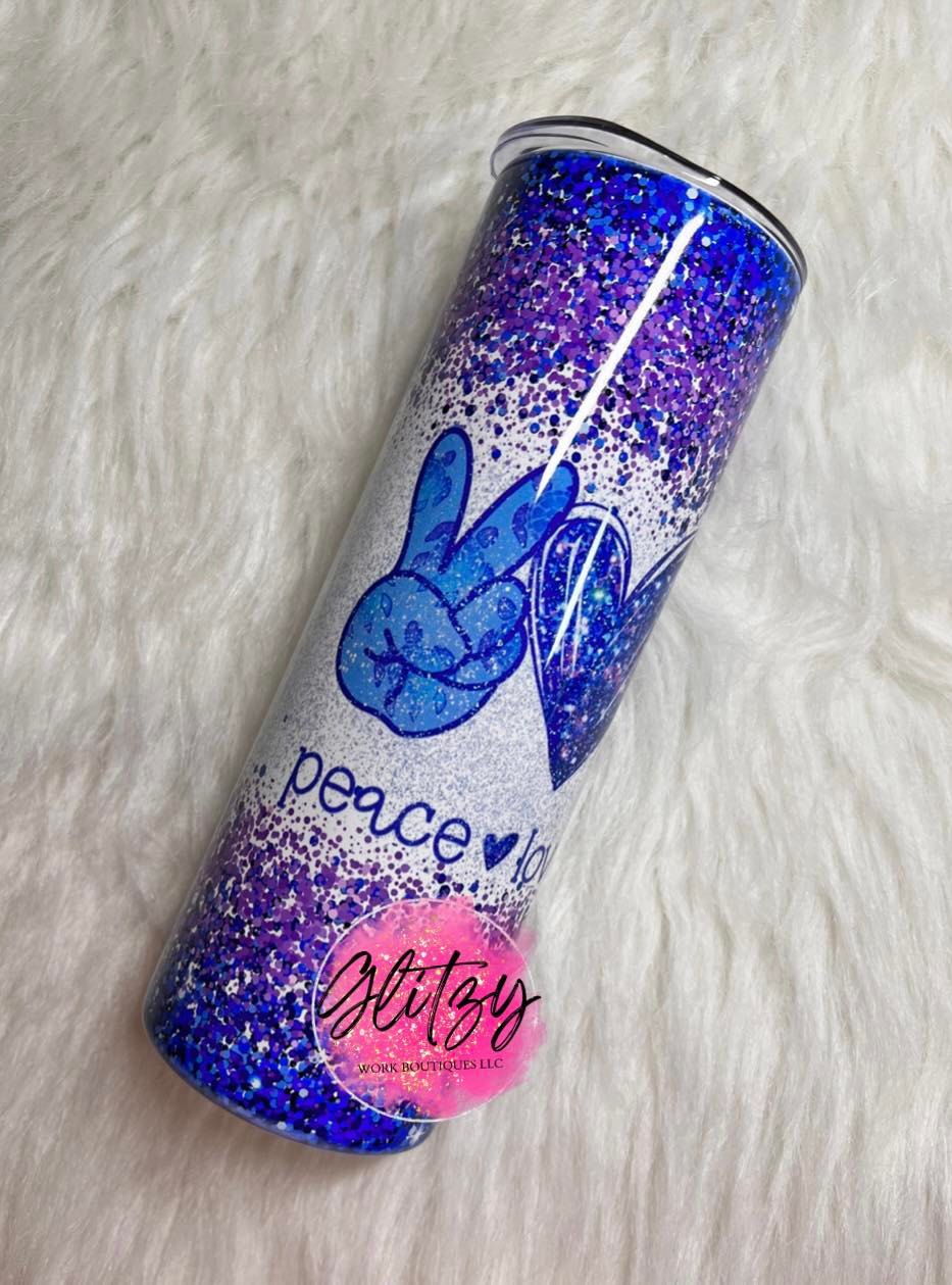 Peace Love Turtles Glittered 20oz Tumbler