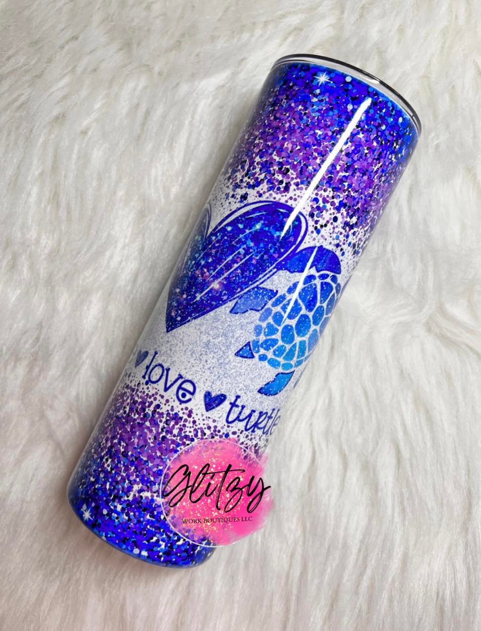 Peace Love Turtles Glittered 20oz Tumbler