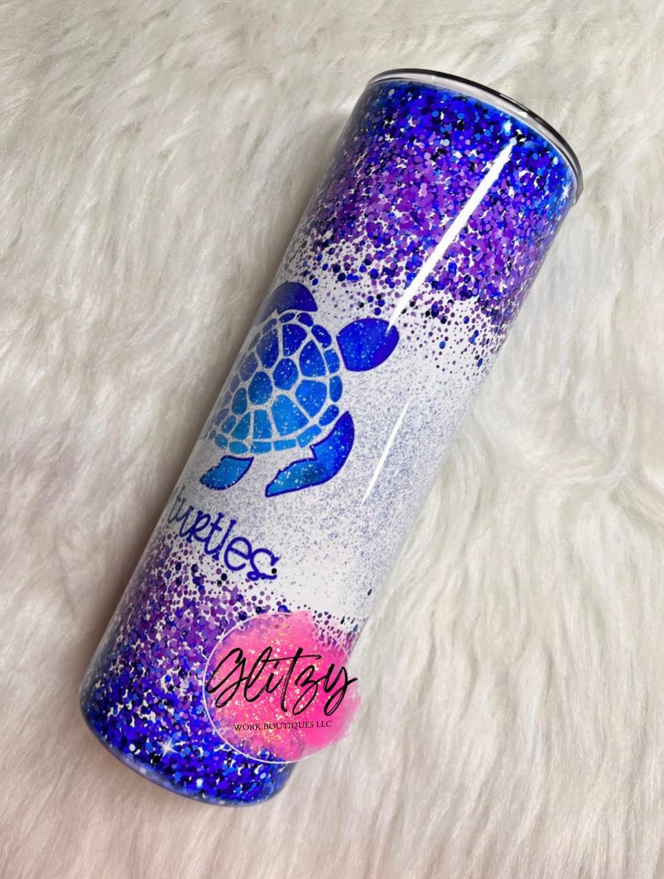 Peace Love Turtles Glittered 20oz Tumbler