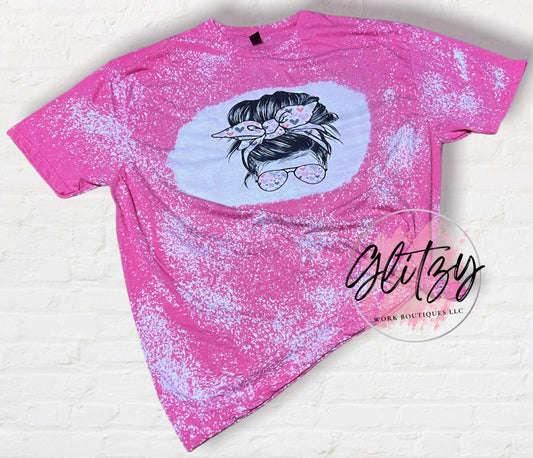 Valentine's Day Messy Bun Bleached Tee