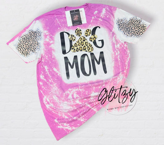 DOG MOM LEOPARD Bleached Tee